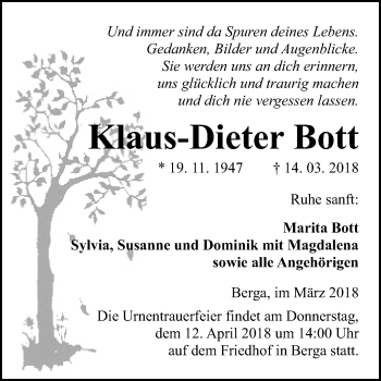 Traueranzeige von Klaus-Dieter Bott von Mitteldeutsche Zeitung
