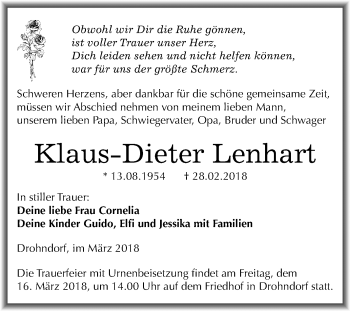 Traueranzeige von Klaus-Dieter Lenhart von Mitteldeutsche Zeitung Aschersleben