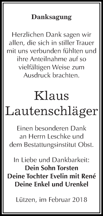 Traueranzeige von Klaus Lautenschläger von Super Sonntag Merseburg