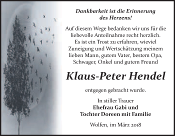 Traueranzeige von Klaus-Peter Hendel von WVG - Wochenspiegel Bitterfeld