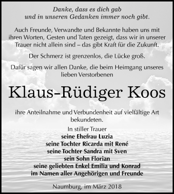 Traueranzeige von Klaus-Rüdiger Koos von Mitteldeutsche Zeitung