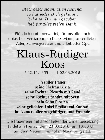 Traueranzeige von Klaus-Rüdiger Koos von Mitteldeutsche Zeitung