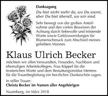 Traueranzeige von Klaus Ulrich Becker von Mitteldeutsche Zeitung