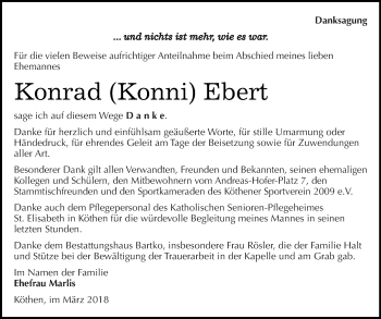 Traueranzeige von Konrad  Ebert von WVG - Wochenspiegel Dessau / Köthen