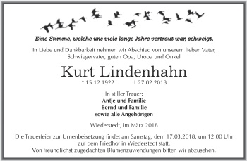 Traueranzeige von Kurt Lindenhahn von Super Sonntag SGH Mansf. Land