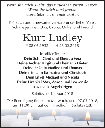 Traueranzeige von Kurt Ludley von Mitteldeutsche Zeitung