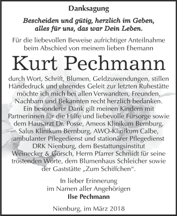 Traueranzeige von Kurt Pechmann von Super Sonntag Bernburg
