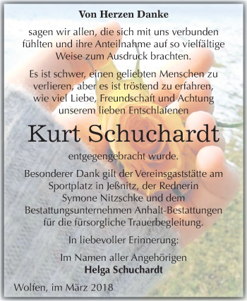 Traueranzeige von Kurt Schuchardt von Mitteldeutsche Zeitung Bitterfeld