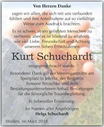 Traueranzeige von Kurt Schuchardt von WVG - Wochenspiegel Bitterfeld