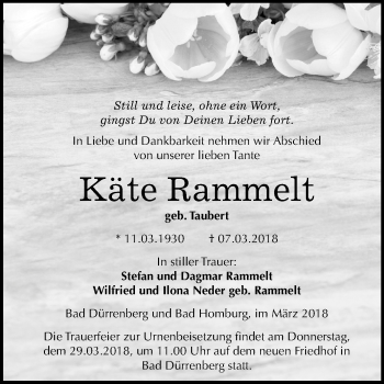 Traueranzeige von Käte Rammelt von Mitteldeutsche Zeitung Merseburg/Querfurt