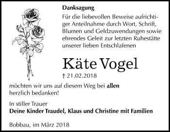 Traueranzeige von Käte Vogel von Mitteldeutsche Zeitung Bitterfeld