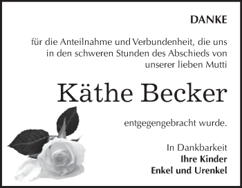 Traueranzeige von Käthe Becker von WVG - Wochenspiegel NMB / WSF / ZTZ