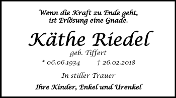 Traueranzeige von Käthe Riedel von Mitteldeutsche Zeitung