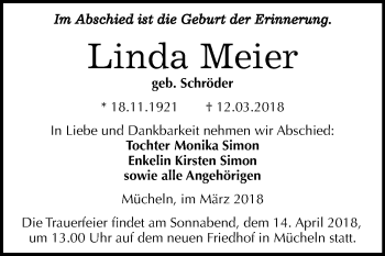 Traueranzeige von Linda Meier von Mitteldeutsche Zeitung Merseburg/Querfurt