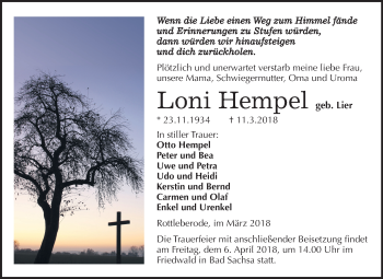 Traueranzeige von Loni Hempel von Mitteldeutsche Zeitung