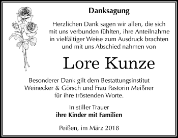 Traueranzeige von Lore Kunze von Mitteldeutsche Zeitung Bernburg
