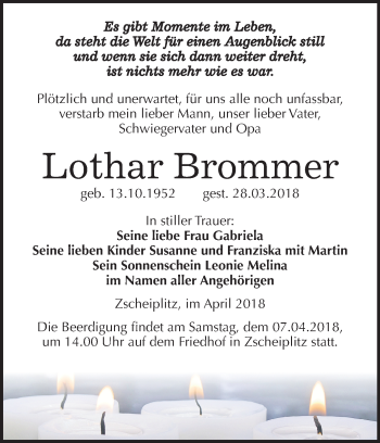 Traueranzeige von Lothar Brommer von Mitteldeutsche Zeitung