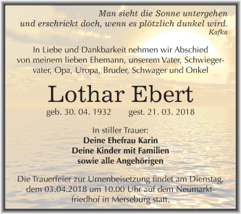 Traueranzeige von Lothar Ebert von Mitteldeutsche Zeitung Merseburg/Querfurt