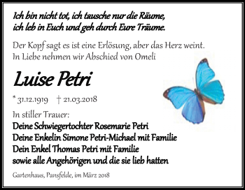 Traueranzeige von Luise Petri von Mitteldeutsche Zeitung Aschersleben