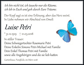 Traueranzeige von Luise Petri von Mitteldeutsche Zeitung
