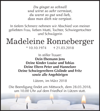 Traueranzeige von Madeleine Ronneberger von Mitteldeutsche Zeitung