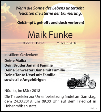 Traueranzeige von Maik Funke von Mitteldeutsche Zeitung Weißenfels