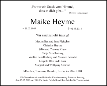 Traueranzeige von Maike Heyme von WVG - Wochenspiegel NMB / WSF / ZTZ