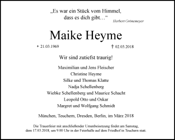 Traueranzeige von Maike Heyme von Mitteldeutsche Zeitung Weißenfels