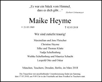 Traueranzeige von Maike Heyme von Mitteldeutsche Zeitung Weißenfels