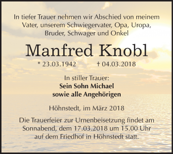Traueranzeige von Manfred Knobl von Mitteldeutsche Zeitung
