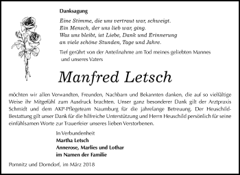 Traueranzeige von Manfred Letsch von Mitteldeutsche Zeitung