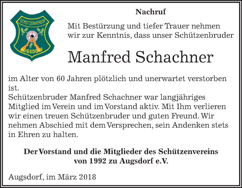  Traueranzeige für Manfred Schachner vom 21.03.2018 aus Mitteldeutsche Zeitung