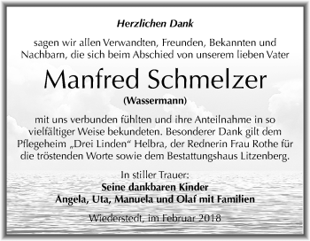 Traueranzeige von Manfred Schmelzer von Mitteldeutsche Zeitung