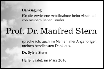 Traueranzeige von Manfred Stern von Mitteldeutsche Zeitung Halle/Saalkreis