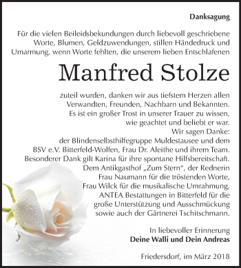 Traueranzeige von Manfred Stolze von Mitteldeutsche Zeitung Bitterfeld