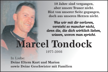 Traueranzeige von Marcel Tondock von Super Sonntag Zeitz