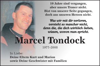 Traueranzeige von Marcel Tondock von Mitteldeutsche Zeitung Zeitz