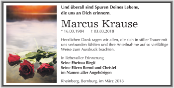 Traueranzeige von Marcus Krause von Mitteldeutsche Zeitung Bernburg