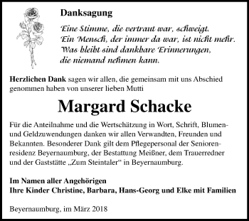 Traueranzeige von Margard Schacke von Mitteldeutsche Zeitung Sangerhausen