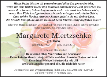 Traueranzeige von Margarete Miertzschke von Mitteldeutsche Zeitung