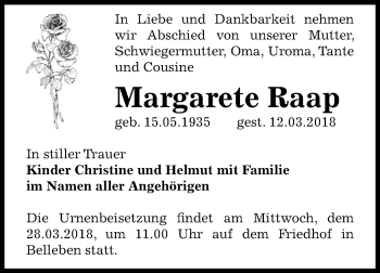Traueranzeige von Margarete Raap von Mitteldeutsche Zeitung Bernburg