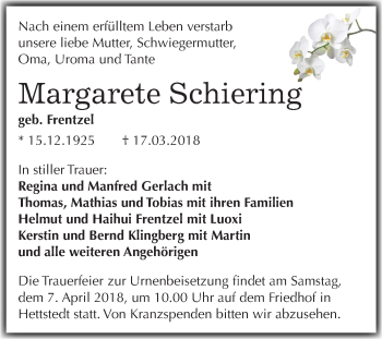 Traueranzeige von Margarete Schiering von Mitteldeutsche Zeitung