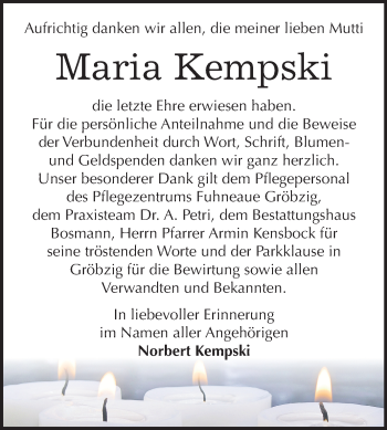 Traueranzeige von Maria Kempski von Mitteldeutsche Zeitung Halle/Saalkreis