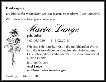 Traueranzeige von Maria Lange von Mitteldeutsche Zeitung Merseburg/Querfurt
