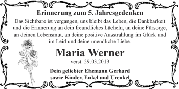 Traueranzeige von Maria Werner von WVG - Wochenspiegel Dessau / Köthen
