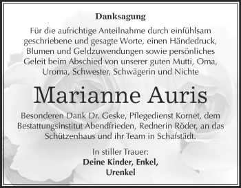 Traueranzeige von Marianne Auris von Super Sonntag Merseburg