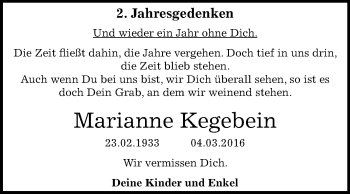 Traueranzeige von Marianne Kegebein von Mitteldeutsche Zeitung Dessau-Roßlau