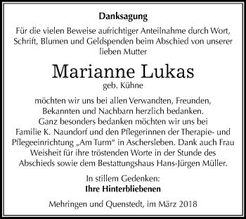 Traueranzeige von Marianne Lukas von Mitteldeutsche Zeitung
