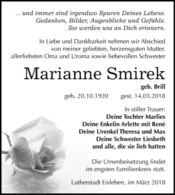 Traueranzeige von Marianne Smirek von Mitteldeutsche Zeitung