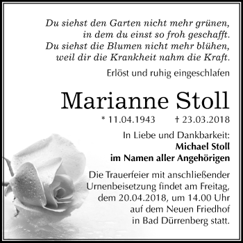Traueranzeige von Marianne Stoll von Mitteldeutsche Zeitung Merseburg/Querfurt